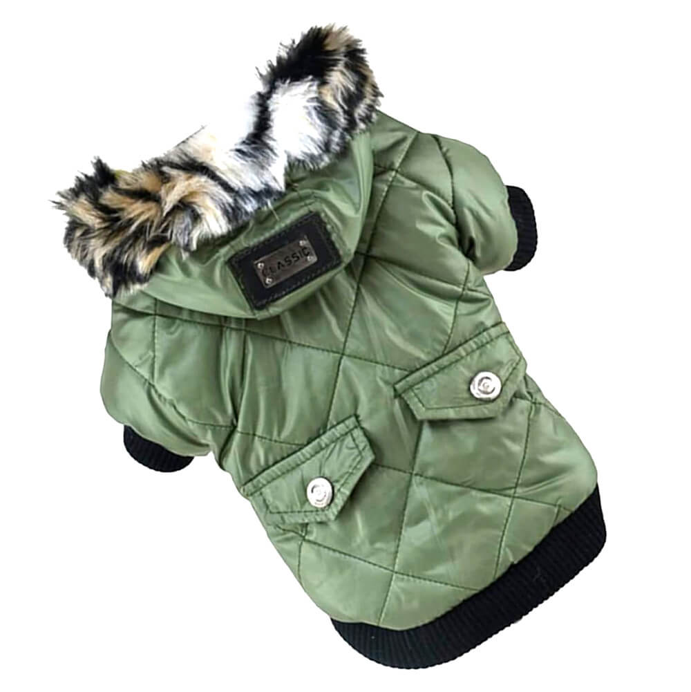 Quilted Fur Hooded French Bulldog Jacket