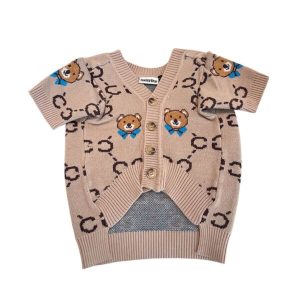 Product flat-lay shot of the Couture Teddy Bear Frenchie Cardigan against white background