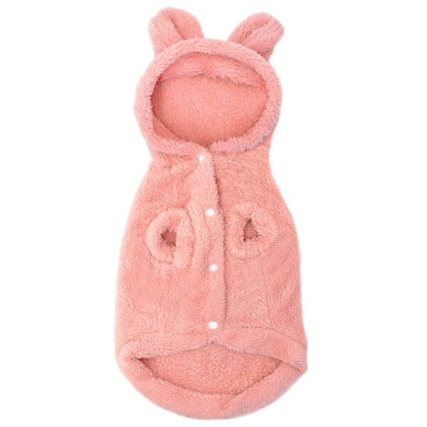 Back product shot of the Fuzzy French Bulldog Hoodie in coral color against white background