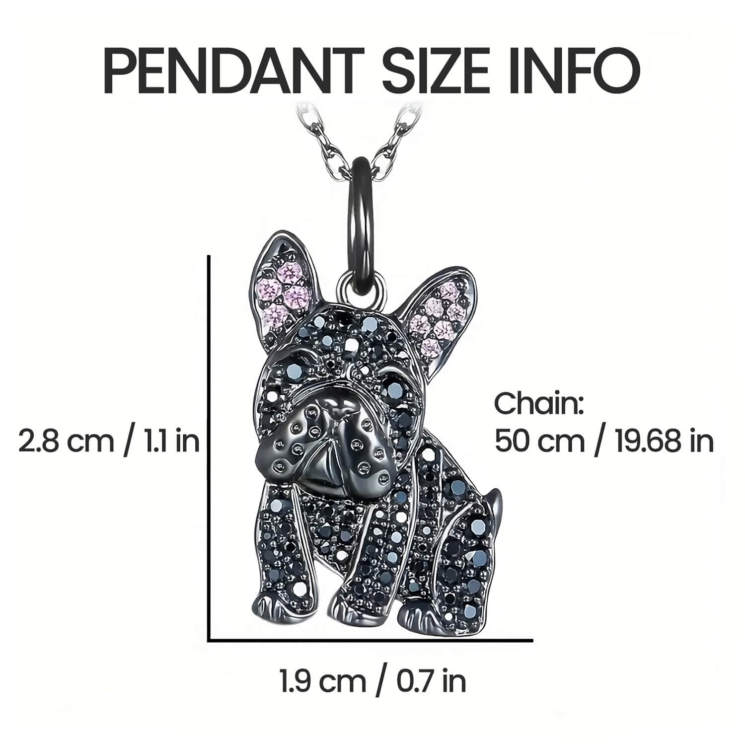 Enchanted French Bulldog Sparkle Pendant size info