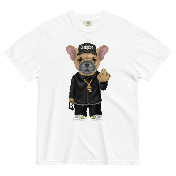 Flat lay photo of the white "Not Your Average Pup T-shirt" against white background