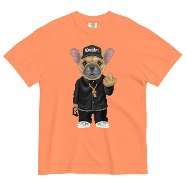 Flat lay photo of the orange "Not Your Average Pup T-shirt" against white background
