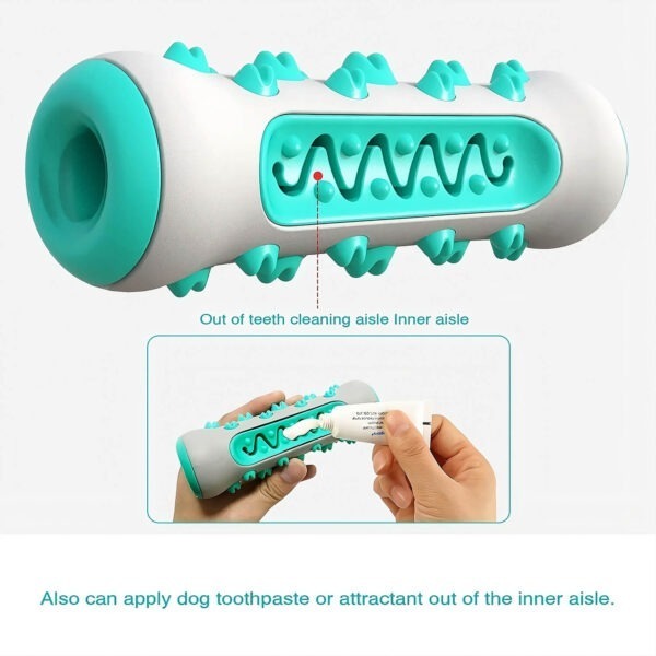 Picture shows usage instructions of the Ultimate French Bulldog Dental Chew Toy