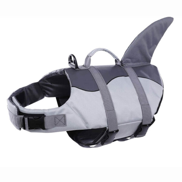 Product photo of the Frenchie Shark Life Jacket against white background