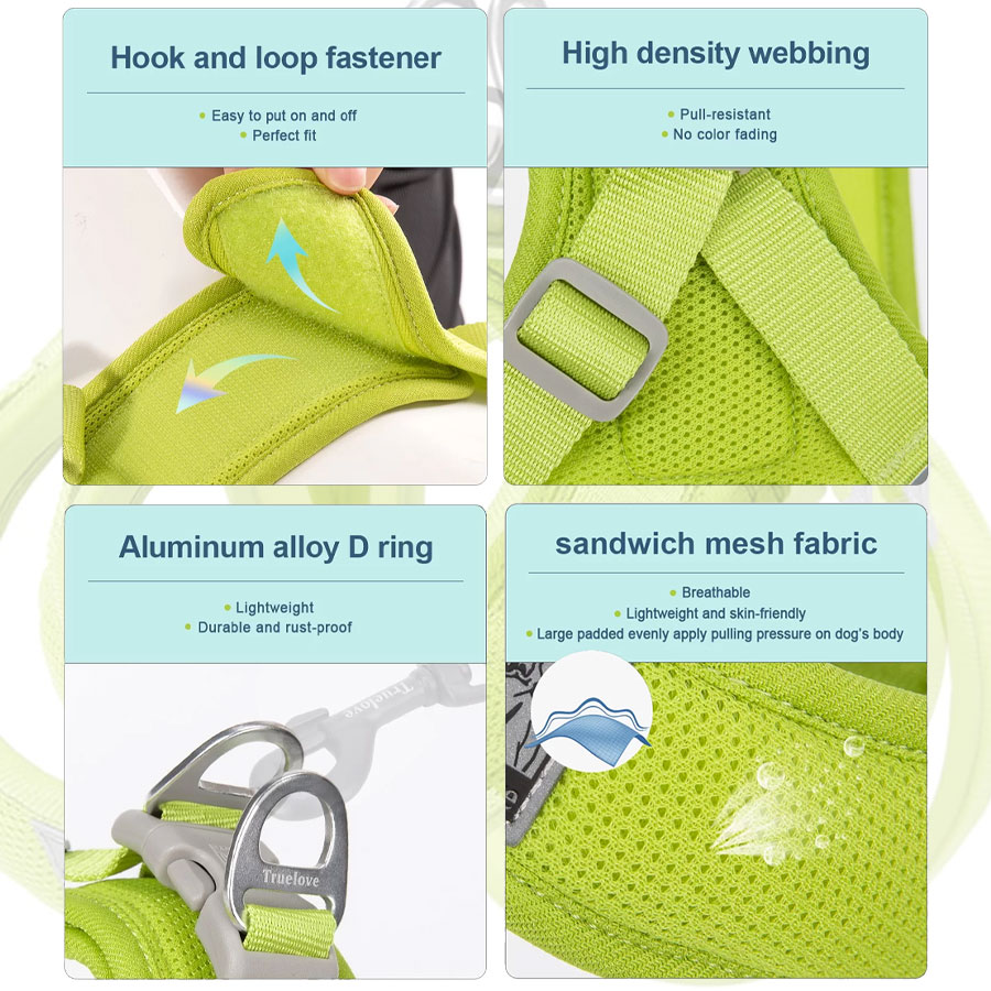 Mesh Frenchie Harness 4 collage photos showing details
