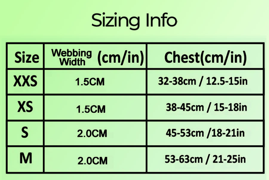 Mesh Frenchie Harness size chart