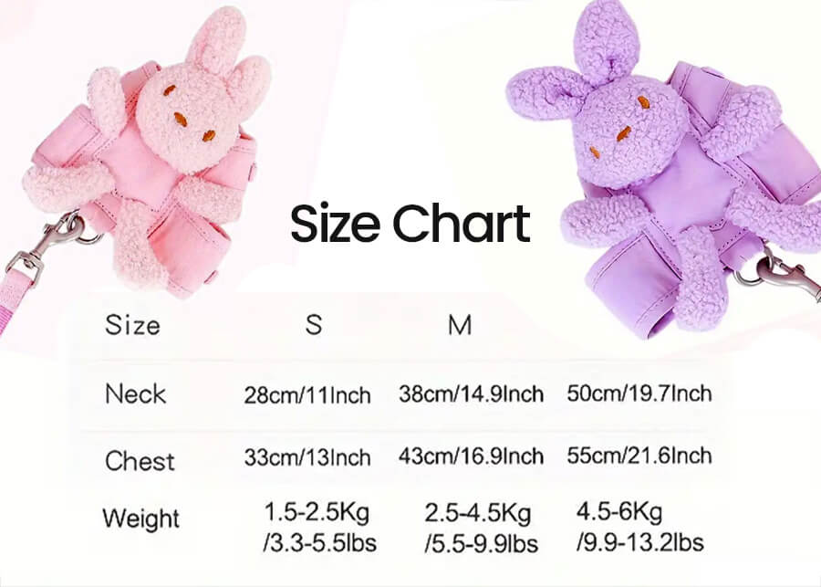 Size Chart for Bunny Fluffy Frenchie Harness