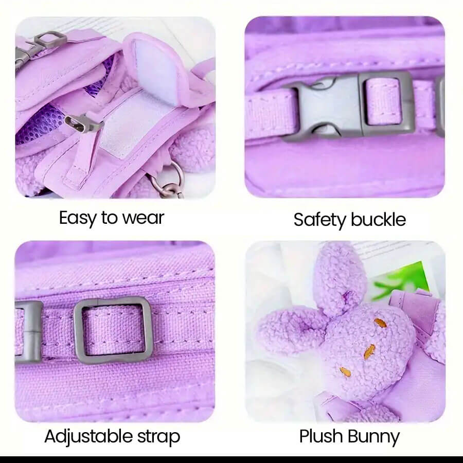 Collage showing details of the Teddy Fluffy Frenchie Harness for Pups