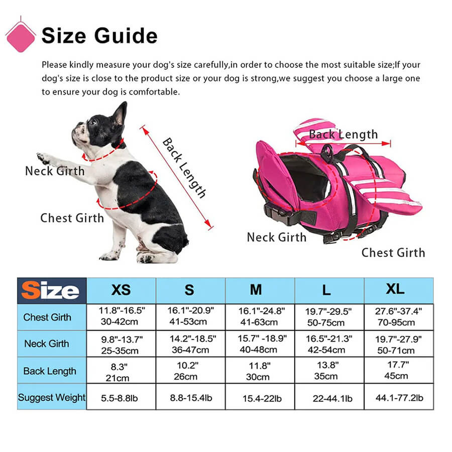 AquaPup Frenchie Life Vest Size Chart