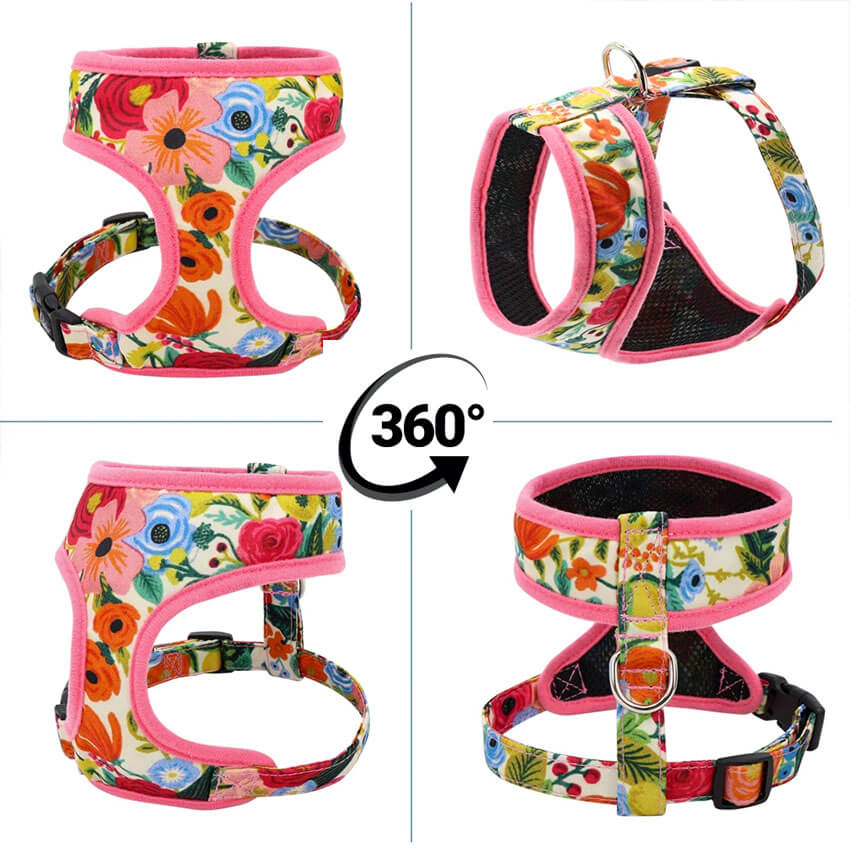 Floral Frenchie Vest Harness 360 degree view