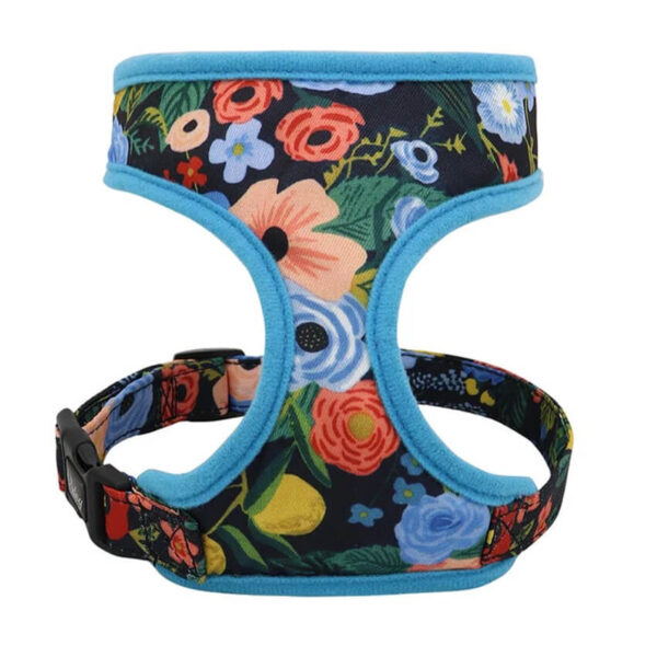 Floral Frenchie Vest Harness in blue color on white background