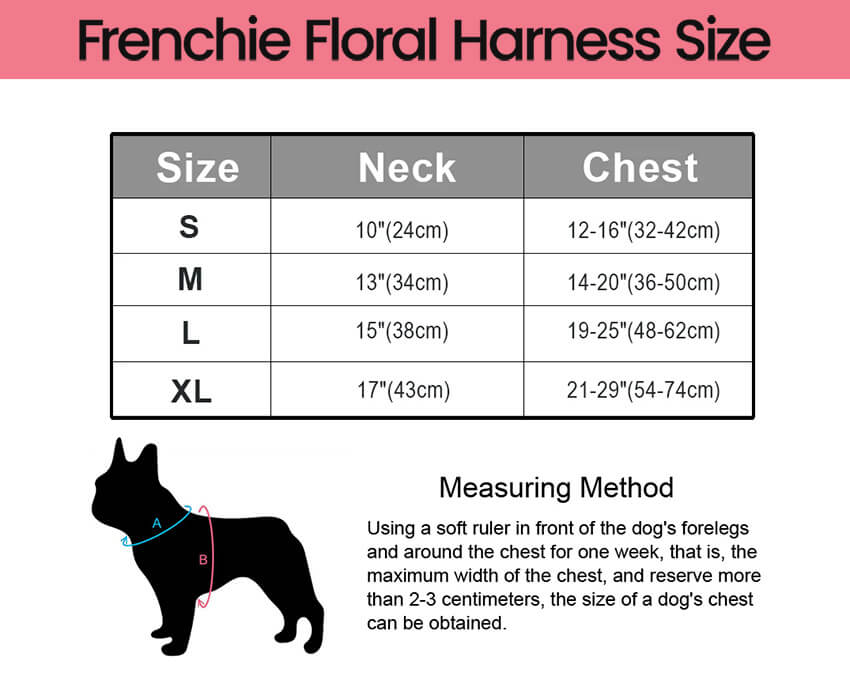 Floral Frenchie Vest Harness Size Chart