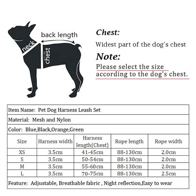 Step In Frenchie Harness size chart